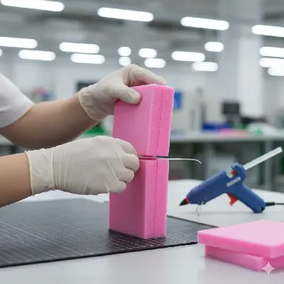 Công nhân dán foam hồng chống tĩnh điện