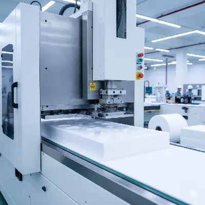 Máy dập khuôn xốp trắng tại xưởng Sơn Hải Việt